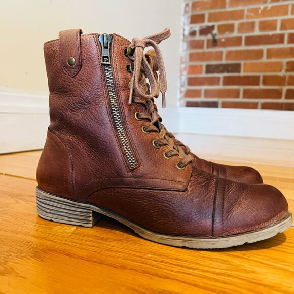 TaraM Womens Size 8 M Brown Leather Zip Laces Ankle Fashion Boots Bootie - Picture 11 of 16